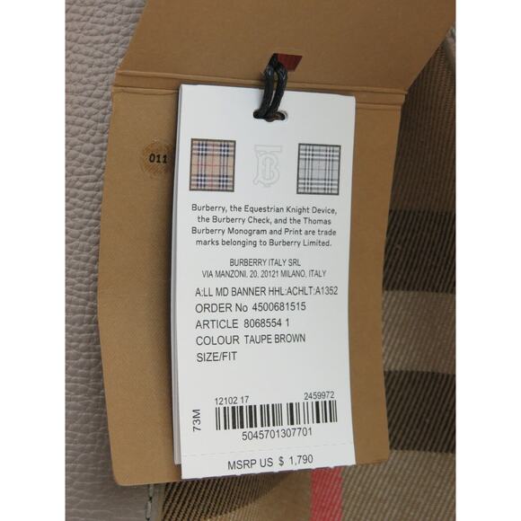 $1790 BURBERRY MD BANNER TAUPE GRAY LEATHER CHECK SHOULDER MEDIUM TOTE BAG - Picture 16 of 16